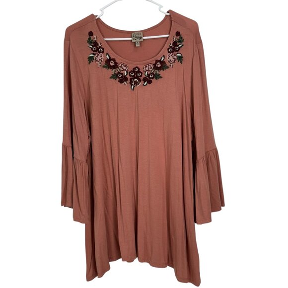 Como Vintage Women Plus SZ 3X Pink Boho Tunic Top Floral Embroidery Bell Sleeves - Picture 13 of 13